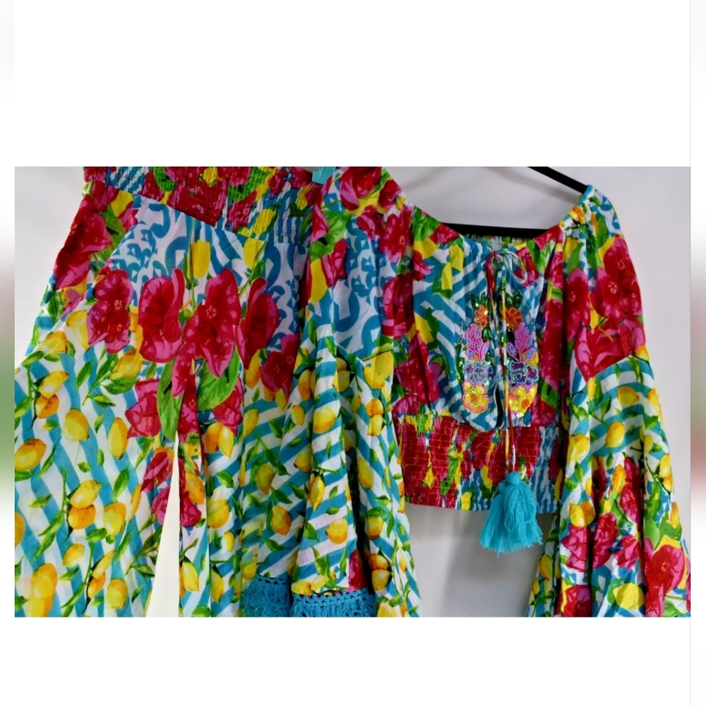 CRUISE! Antica Sartoria 2-piece flare pants & crop top LEMONS - Picture 7 of 9